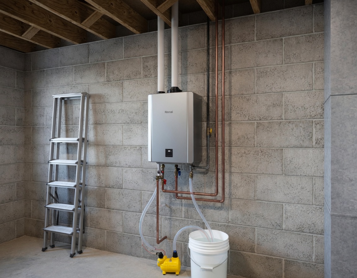 Tankless unit mid annual flush with pump, hoses, and bucket